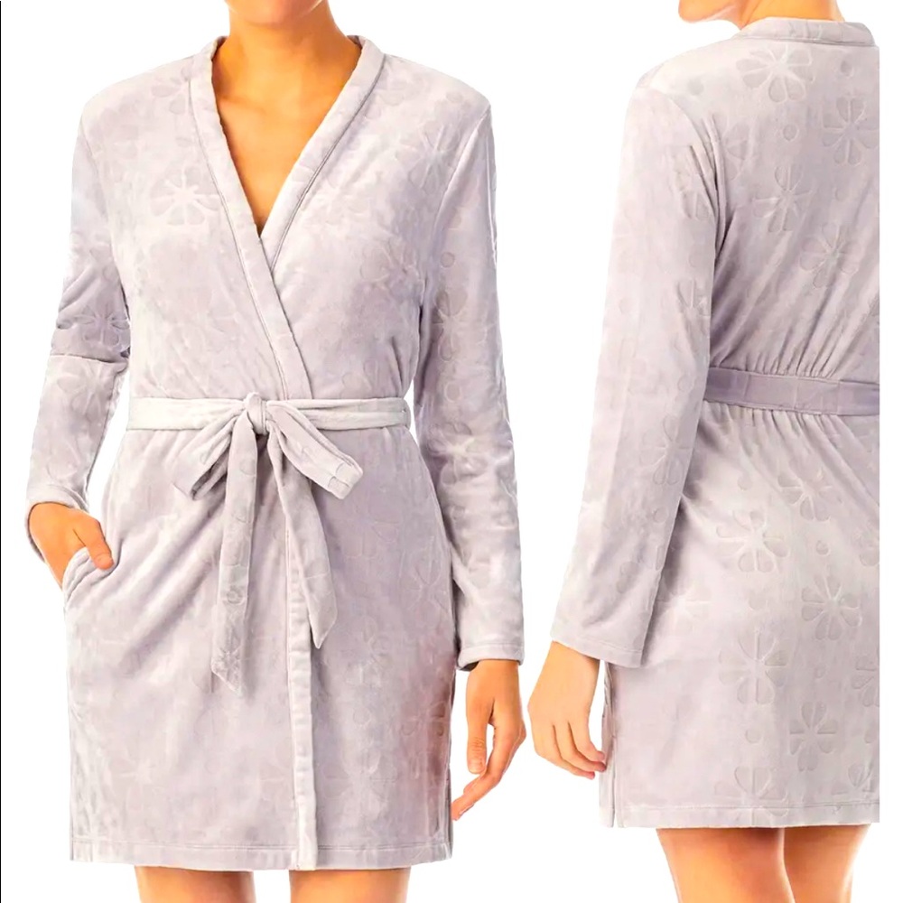 Kate Spade Embossed Floral Polyester Plush Lavender Robe